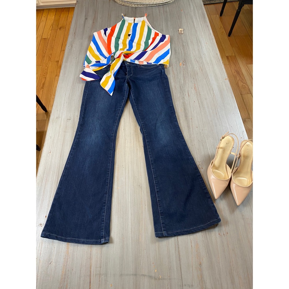 Paige Holly Petite Flare Jeans Dark Wash Blue Denim Size 26 Made in USA - Picture 2 of 16